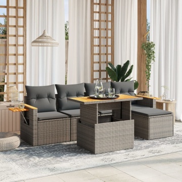 Set mobilier grădină cu perne, 6 piese, gri, poliratan - Img 1