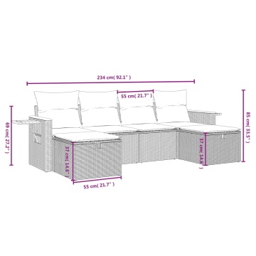 Set mobilier grădină cu perne, 6 piese, gri, poliratan - Img 4