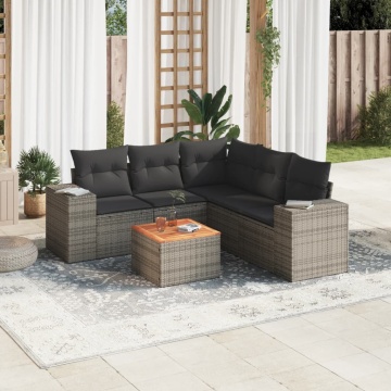 Set mobilier grădină cu perne, 6 piese, gri, poliratan - Img 1