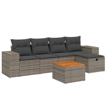 Set mobilier grădină cu perne, 6 piese, gri, poliratan - Img 2