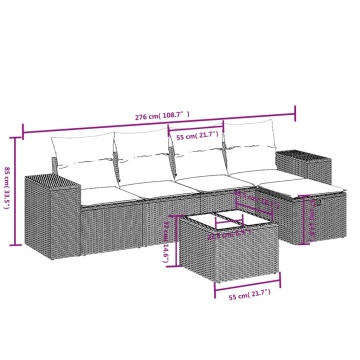 Set mobilier grădină cu perne, 6 piese, gri, poliratan - Img 4
