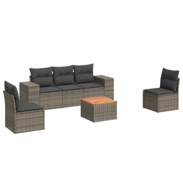 Set mobilier grădină cu perne, 6 piese, gri, poliratan - Img 2