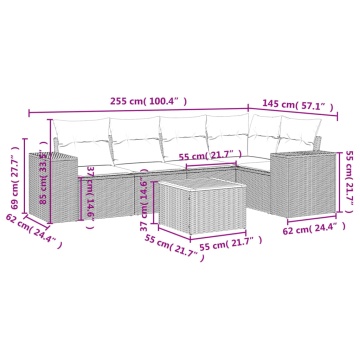 Set mobilier grădină cu perne, 6 piese, gri, poliratan - Img 3