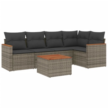 Set mobilier grădină cu perne, 6 piese, gri, poliratan - Img 2