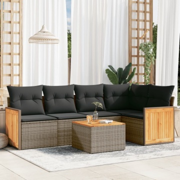 Set mobilier grădină cu perne, 6 piese, gri, poliratan - Img 1