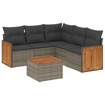 Set mobilier grădină cu perne, 6 piese, gri, poliratan - Img 2