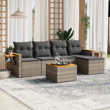 Set mobilier grădină cu perne, 6 piese, gri, poliratan - Img 1