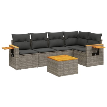 Set mobilier grădină cu perne, 6 piese, gri, poliratan - Img 2