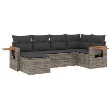 Set mobilier grădină cu perne, 6 piese, gri, poliratan - Img 2