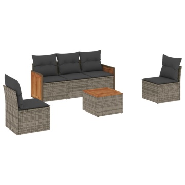 Set mobilier grădină cu perne, 6 piese, gri, poliratan - Img 2