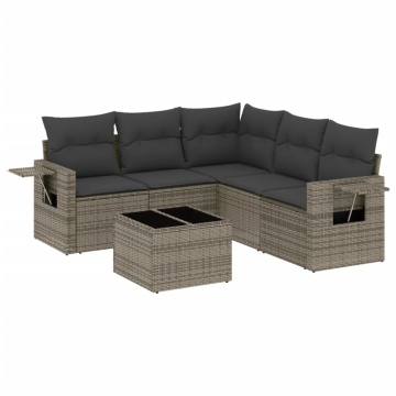 Set mobilier grădină cu perne, 6 piese, gri, poliratan - Img 2
