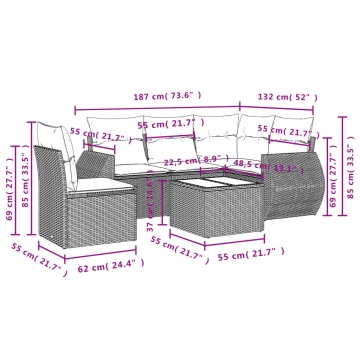 Set mobilier grădină cu perne, 6 piese, gri, poliratan - Img 7