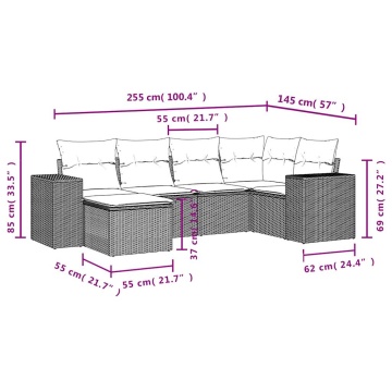 Set mobilier grădină cu perne, 6 piese, gri, poliratan - Img 7