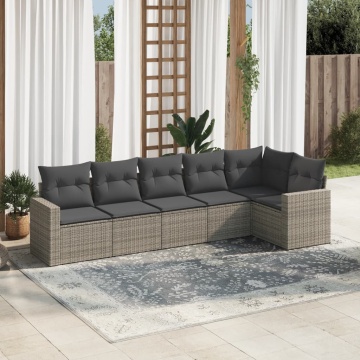 Set mobilier grădină cu perne, 6 piese, gri, poliratan - Img 1