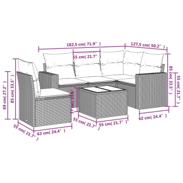 Set mobilier grădină cu perne, 6 piese, gri, poliratan - Img 3