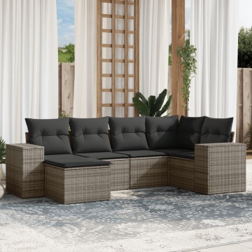 Set mobilier grădină cu perne, 6 piese, gri, poliratan - Img 1