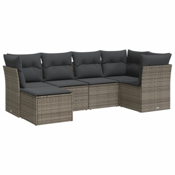 Set mobilier grădină cu perne, 6 piese, gri, poliratan - Img 2