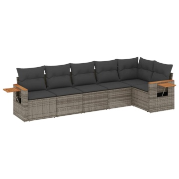 Set mobilier grădină cu perne, 6 piese, gri, poliratan - Img 2