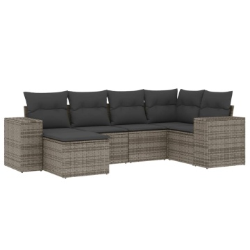 Set mobilier grădină cu perne, 6 piese, gri, poliratan - Img 2