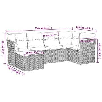 Set mobilier grădină cu perne, 6 piese, gri, poliratan - Img 3