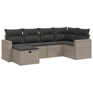 Set mobilier grădină cu perne, 6 piese, gri, poliratan - Img 2