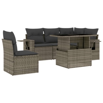 Set mobilier grădină cu perne, 6 piese, gri, poliratan - Img 2