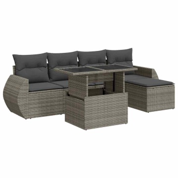 Set mobilier grădină cu perne, 6 piese, gri, poliratan - Img 2