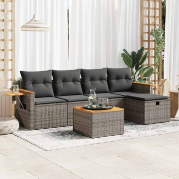 Set mobilier grădină cu perne, 6 piese, gri, poliratan - Img 1