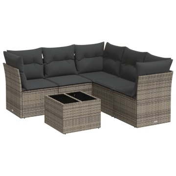 Set mobilier grădină cu perne, 6 piese, gri, poliratan - Img 2