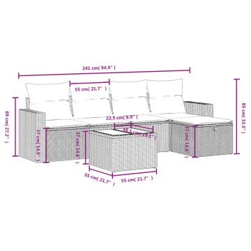 Set mobilier grădină cu perne, 6 piese, gri, poliratan - Img 4