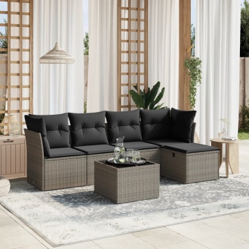 Set mobilier grădină cu perne, 6 piese, gri, poliratan - Img 1