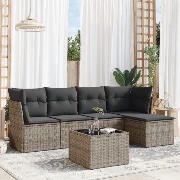 Set mobilier grădină cu perne, 6 piese, gri, poliratan - Img 1