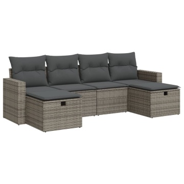 Set mobilier grădină cu perne, 6 piese, gri, poliratan - Img 2