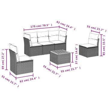 Set mobilier grădină cu perne, 6 piese, gri, poliratan - Img 3