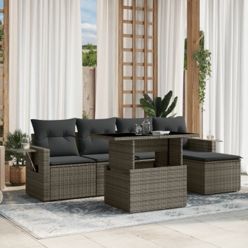 Set mobilier grădină cu perne, 6 piese, gri, poliratan - Img 1