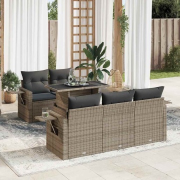 Set mobilier grădină cu perne, 6 piese, gri, poliratan - Img 1