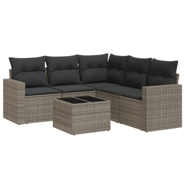 Set mobilier grădină cu perne, 6 piese, gri, poliratan - Img 2