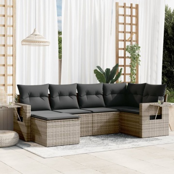 Set mobilier grădină cu perne, 6 piese, gri, poliratan - Img 1