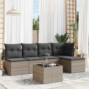 Set mobilier grădină cu perne, 6 piese, gri, poliratan - Img 1