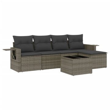 Set mobilier grădină cu perne, 6 piese, gri, poliratan - Img 2