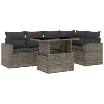 Set mobilier grădină cu perne, 6 piese, gri, poliratan - Img 2
