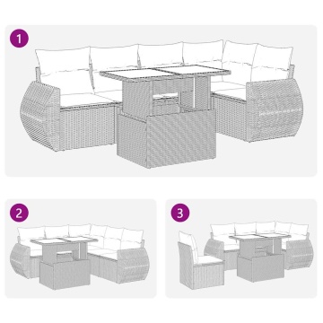 Set mobilier grădină cu perne, 6 piese, gri, poliratan - Img 6