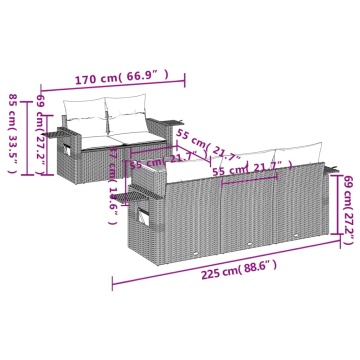 Set mobilier grădină cu perne, 6 piese, gri, poliratan - Img 7