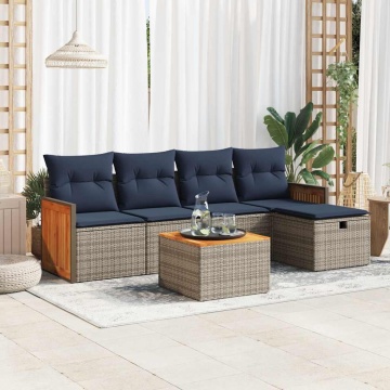 Set mobilier grădină cu perne, 6 piese, gri, poliratan - Img 1