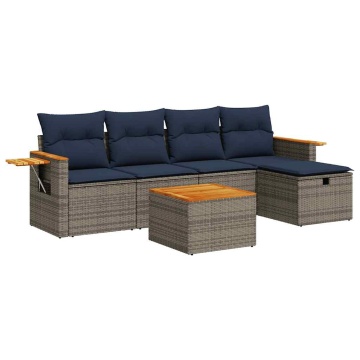 Set mobilier grădină cu perne, 6 piese, gri, poliratan - Img 2