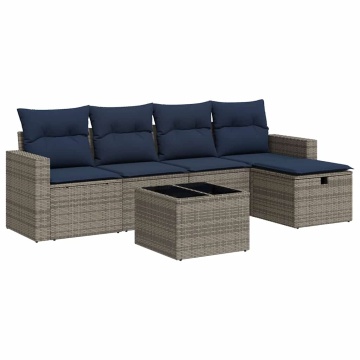 Set mobilier grădină cu perne, 6 piese, gri, poliratan - Img 2