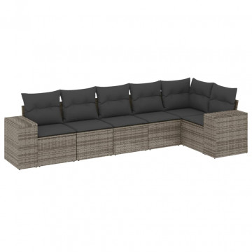 Set mobilier grădină cu perne, 6 piese, gri, poliratan - Img 2