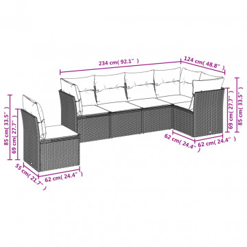 Set mobilier grădină cu perne, 6 piese, gri, poliratan - Img 3