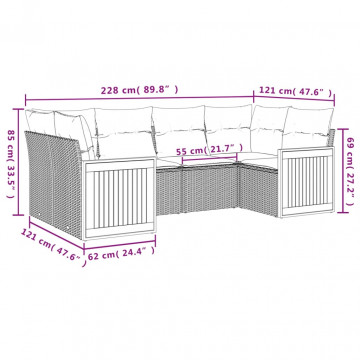 Set mobilier grădină cu perne, 6 piese, gri, poliratan - Img 3