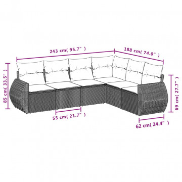 Set mobilier grădină cu perne, 6 piese, gri, poliratan - Img 3